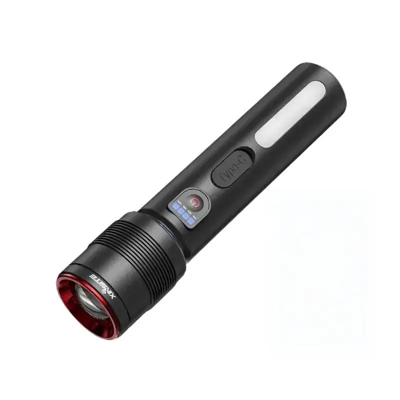 Qawtor Super Bright Rechargeable Zoomable Tactical Torch Flashlight, Long-Range Beam, 6 Lighting Modes, USB Port, Durable Design, Charging Cable, Batteries for Adult Outdoor Camping, Emergency Use, Home Improvement