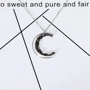 Witchy Jewelry - 925 Sterling Silver  Gold Vermeil Crescent Moon Necklace with Black Crystal Accents, Minimalist Long Pendant for Women, Witchtok Jewelry,Special Gift,Unique Present, Necklaces For Women,summervibes，2026 Gear Up For Memorial Day Campaign