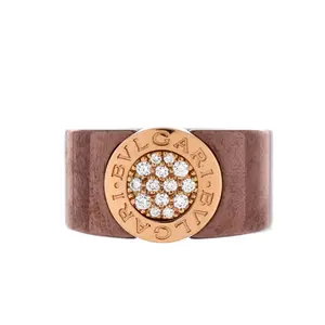 Pre-owned Bvlgari Cigar Band Ring 18k Rose Gold and Metal with Diamonds by Rebag