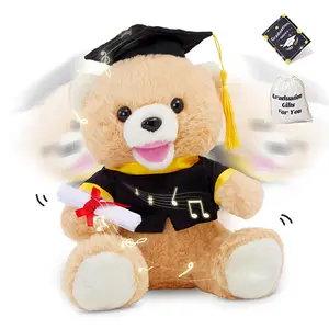 Graduation Bear Class of 2026, 10 Inch Singing Dancing Teddy Bear Plush Toy with Nodding Head, Stuffed Animal Grad with Cap and Certificate, Gift for Kindergarten High School College Graduates
