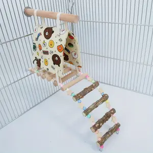 Bird Swing Hammock Nest with Wooden Ladder, Canvas Bird Cage Toy Tent, with Hanging Rope, for Parrots And Small Birds, Pet Bird Play Gym Accessories
