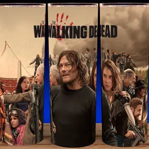 Walking Dead - Daryl Dixon and Rick Grimes Zombie Cup Mug Tumbler 20oz Stainless Steel with Slide Closure Lid, Reusable Plastic Straw, Handmade Design - Drinkware Flasks Glossy