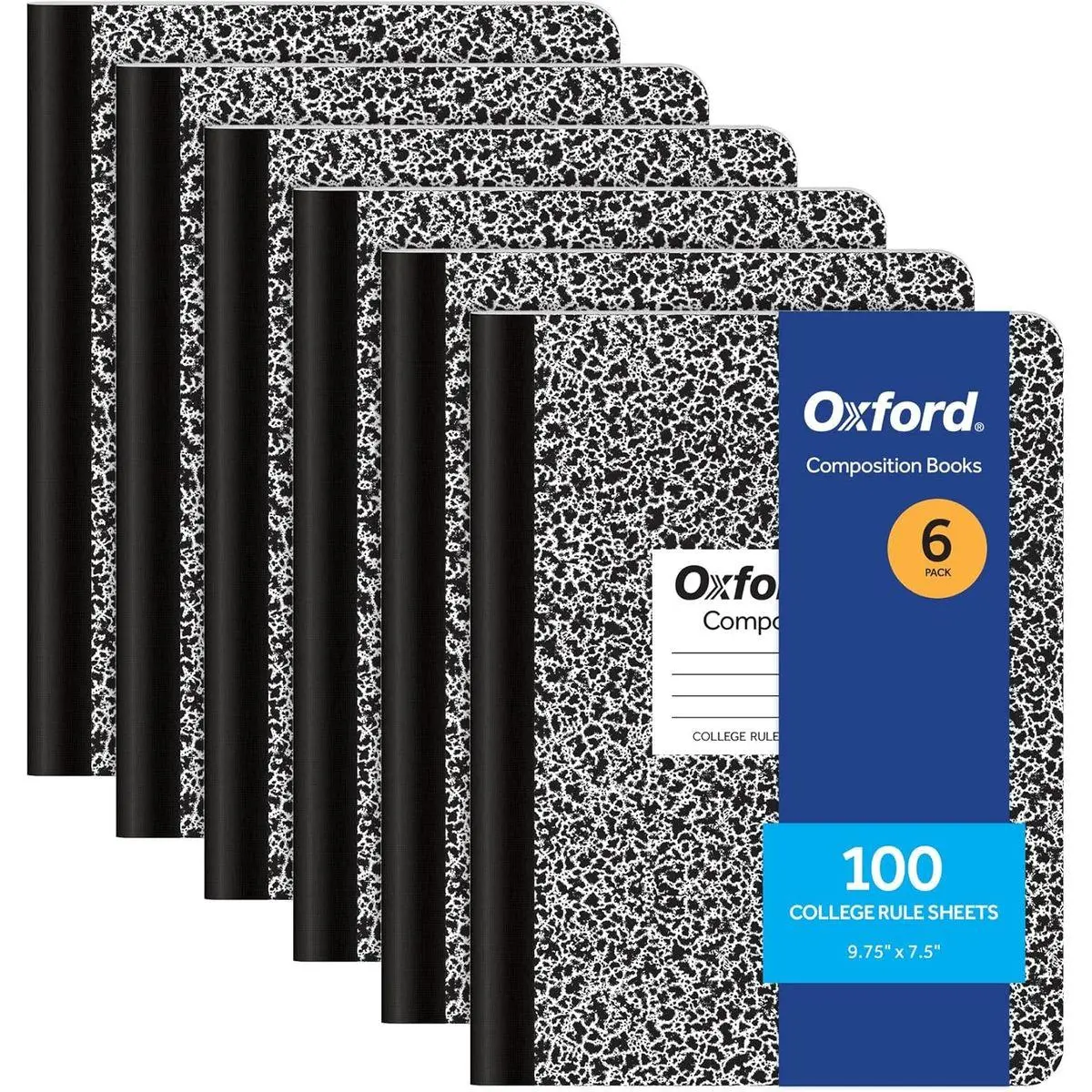 Composition Notebooks, College Ruled Paper, 9-3/4 x 7-1/2 Inches, 100 Sheets, Black, 6 Pack (63767)