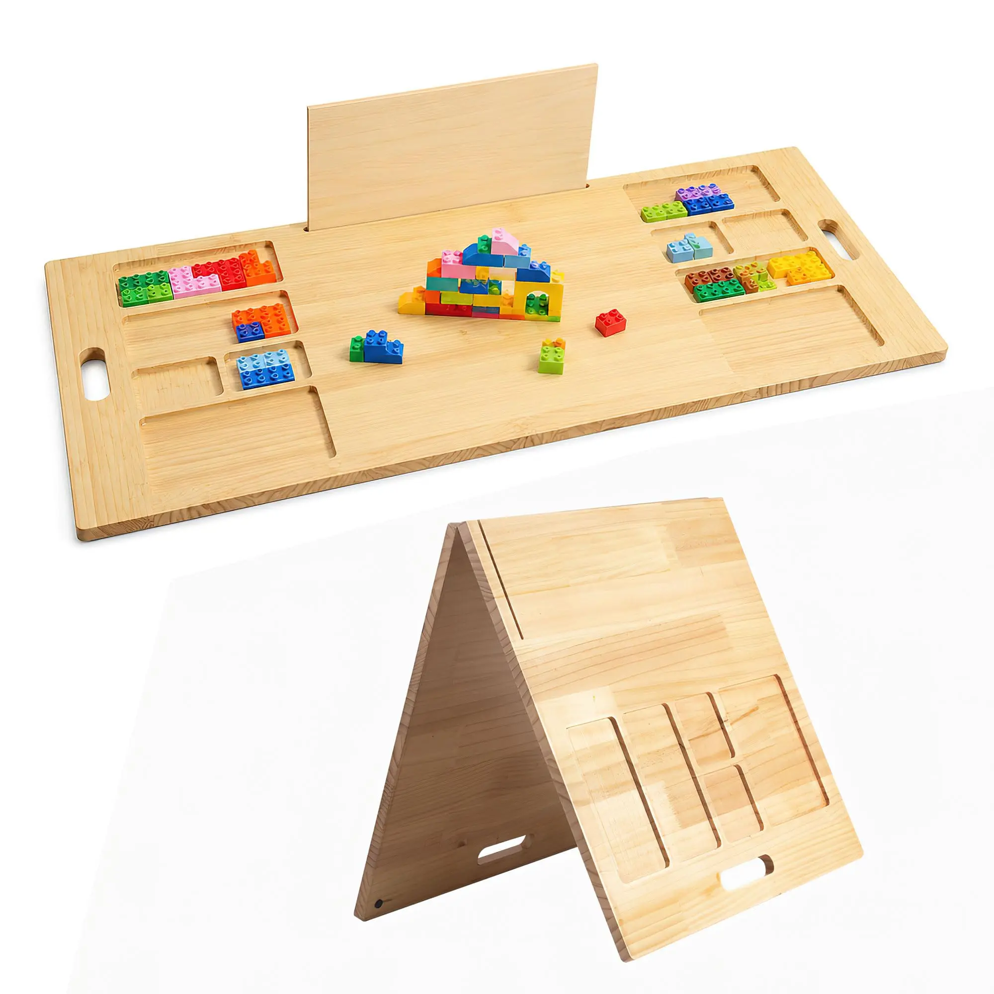 Foldable Wooden Building Tray Table with Storage for Blocks & Puzzles
