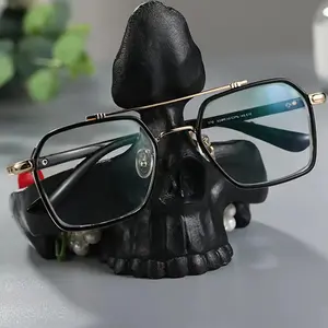 Skull Head Half Face Glasses Jewelry Storage Box, Resin Craft Multi-Functional Decorative Desktop Ornament, Home Office Creative Decoration
