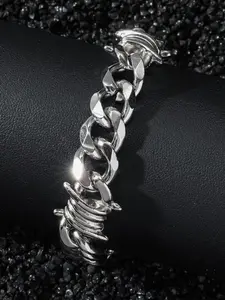 European and American Hip Hop Style Stainless Steel Six-Sided Thorns Cuban Bracelet, Streetwear Fashion Jewelry, Trendy Accessory for Men and Women
