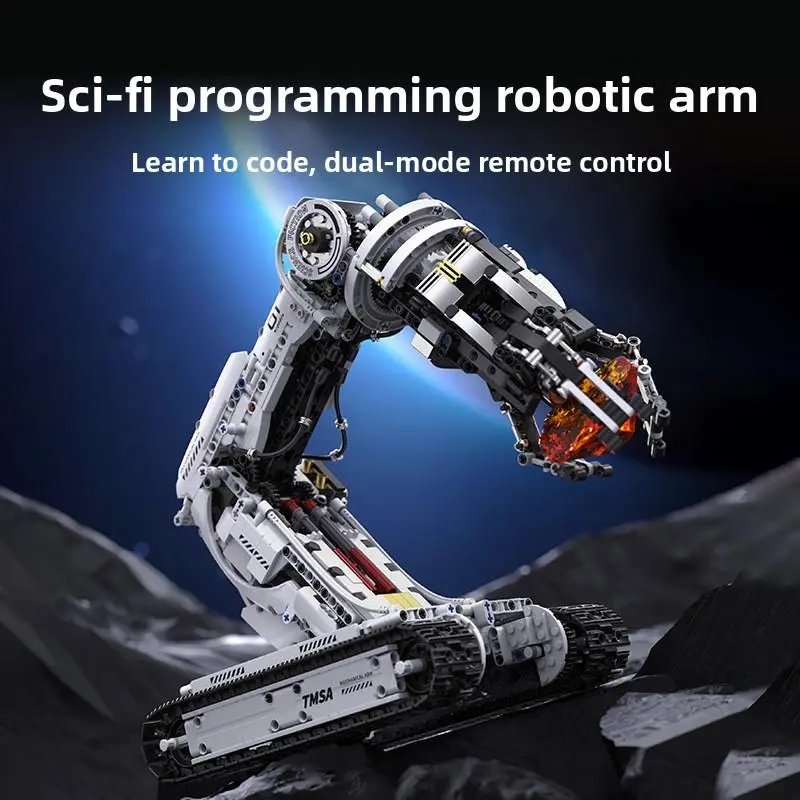 Sci-Fi Programmable Robotic Arm Building Kit - Multi-Axis Buildable Robot with Mechanical Look, Dual-Mode Remote & Coding Control, Tracked Base, Precision Gears, STEM Educational Model for Tech Enthusiasts, Kit Assembly Support, Display, Enhance Tech Skil
