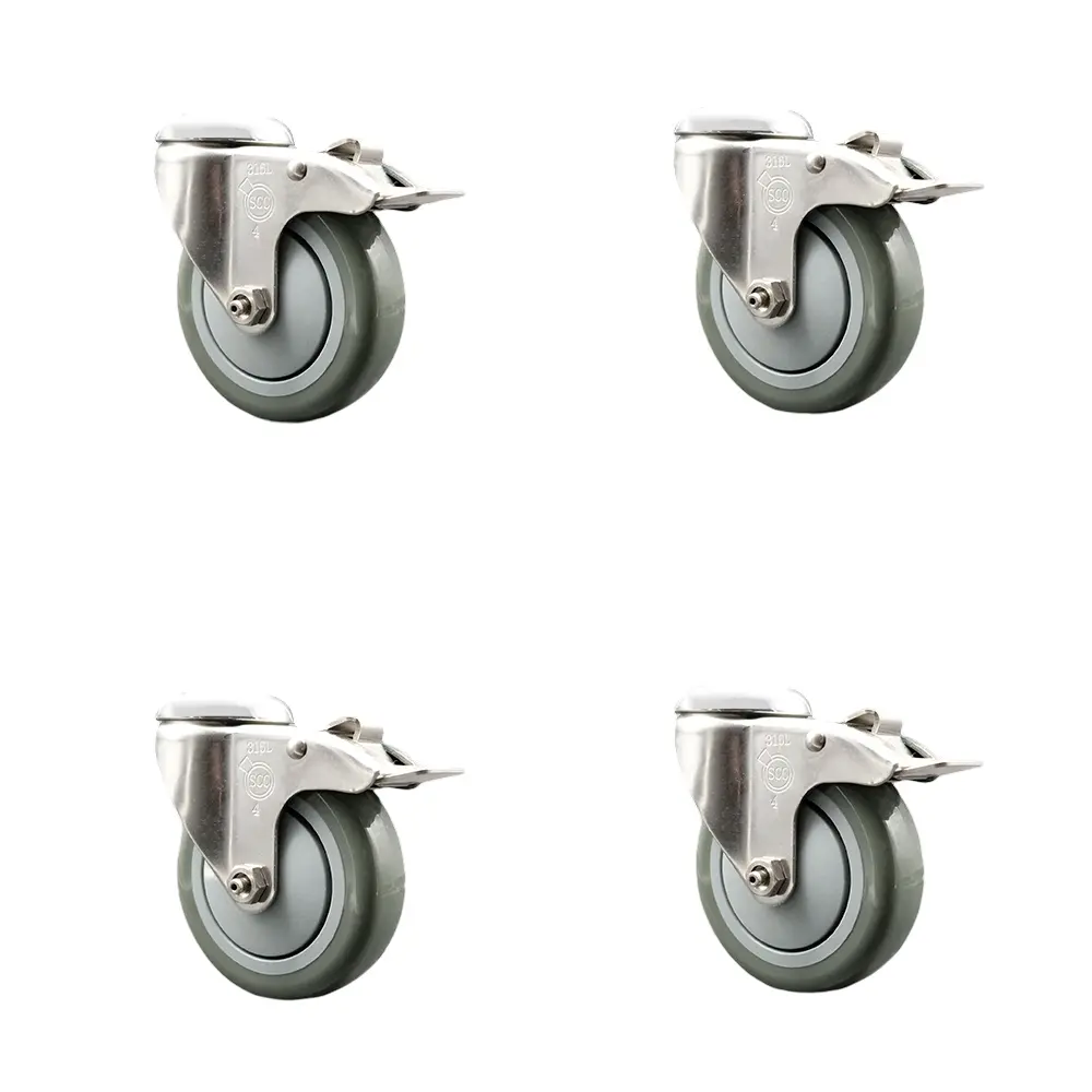 Service Caster SCC-SS316BHTTL20S414-PPUB-4 Polyurethane Swivel Bolt Hole Caster with 4 in. Gray Caster Wheels 316 Stainless Steel Caster - Set of 4