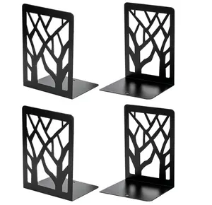 MaxGear Book Ends Tree Design Modern Bookends for Shelves, Non-Skid Book Holder, Heavy Duty Metal Book Storage for Books/CDs, Decorative Book Stopper for Home, 7 x 4.7 x 3.5”, Black,2 Pair/4 Pieces