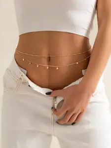 Women's Layered Waist Chain Belly Ring Set, Vintage Sparkle Fringe Design, Casual Beach Vacation Body Jewelry Accessories, Durable Zinc Alloy