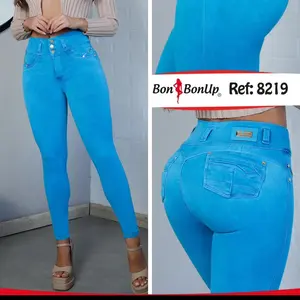 Bon BonUp Colombian Butt-Lifting Jeans for Women | High Waisted Stretchy Premium | Turquoise Blue Skinny | Bon BonUp Jeans Colombianos Levanta Cola para Mujer | ref 8219