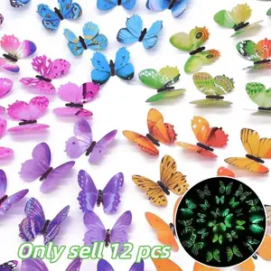 Luminous Butterfly Sticker, 12pcs/set Glow in The Dark Butterfly Sticker, Decorative Sticker for Home Room Party Festival, Ornaments