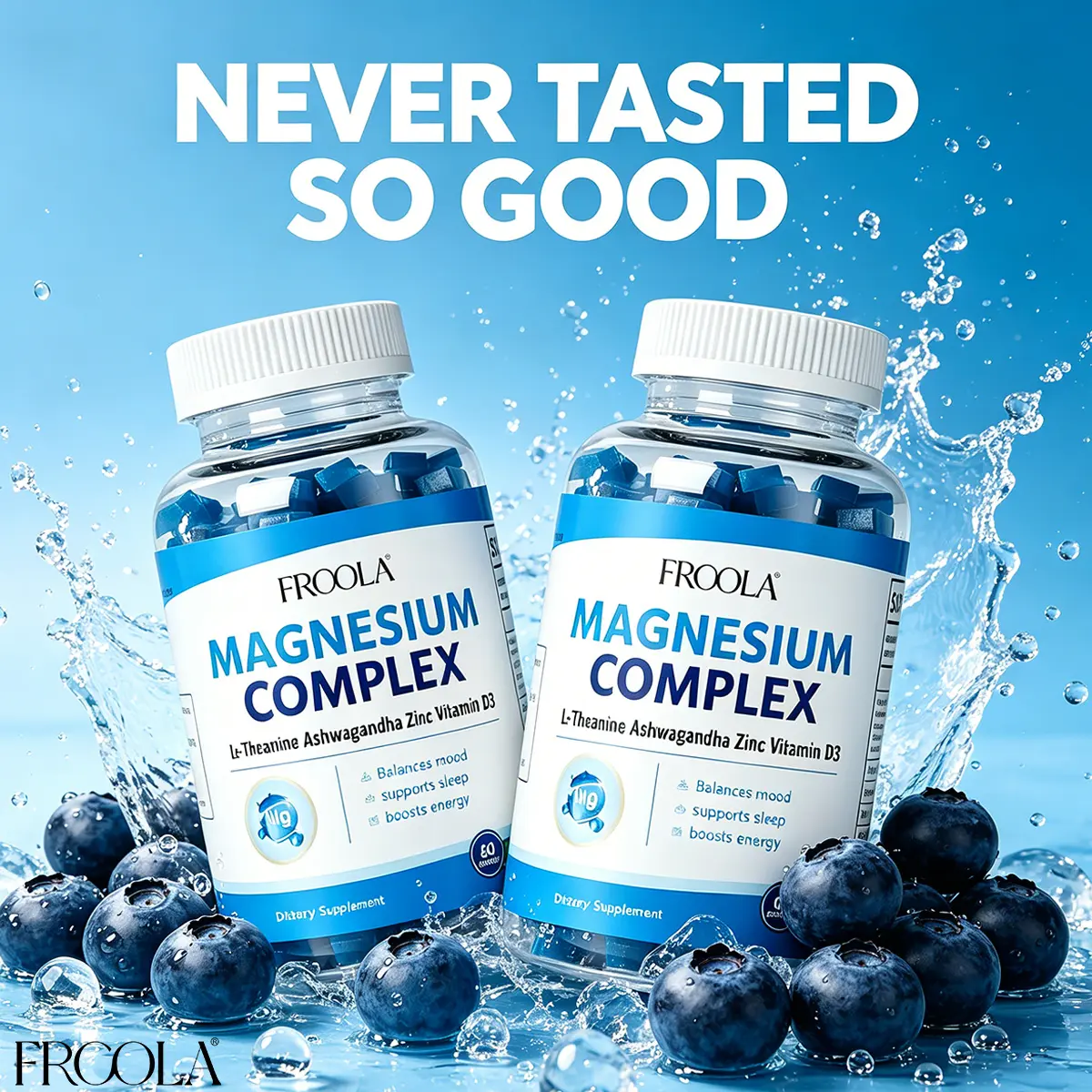 Frcola 14-in-1 Magnesium Complex Gummies - with MG x10, Vitamin D3, Ashwagandha, L-Theanine, Zinc Supplement