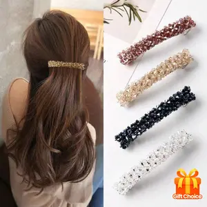4pcs Flash Diamond Handmade Beaded Crystal Spring Clip Hair Accessories Hair Clip Fish Line Braided Edge Clip Exquisite One-Word Clip Hair Accessories Festival Gift