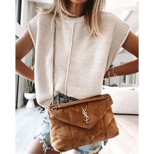 Women's Knitwear Tank Top - Cute, Elegant, Ribbed, Sleeveless, Loose Fit, Crew Neck, Lightweight Pullover for Summer Casual Wear, Green