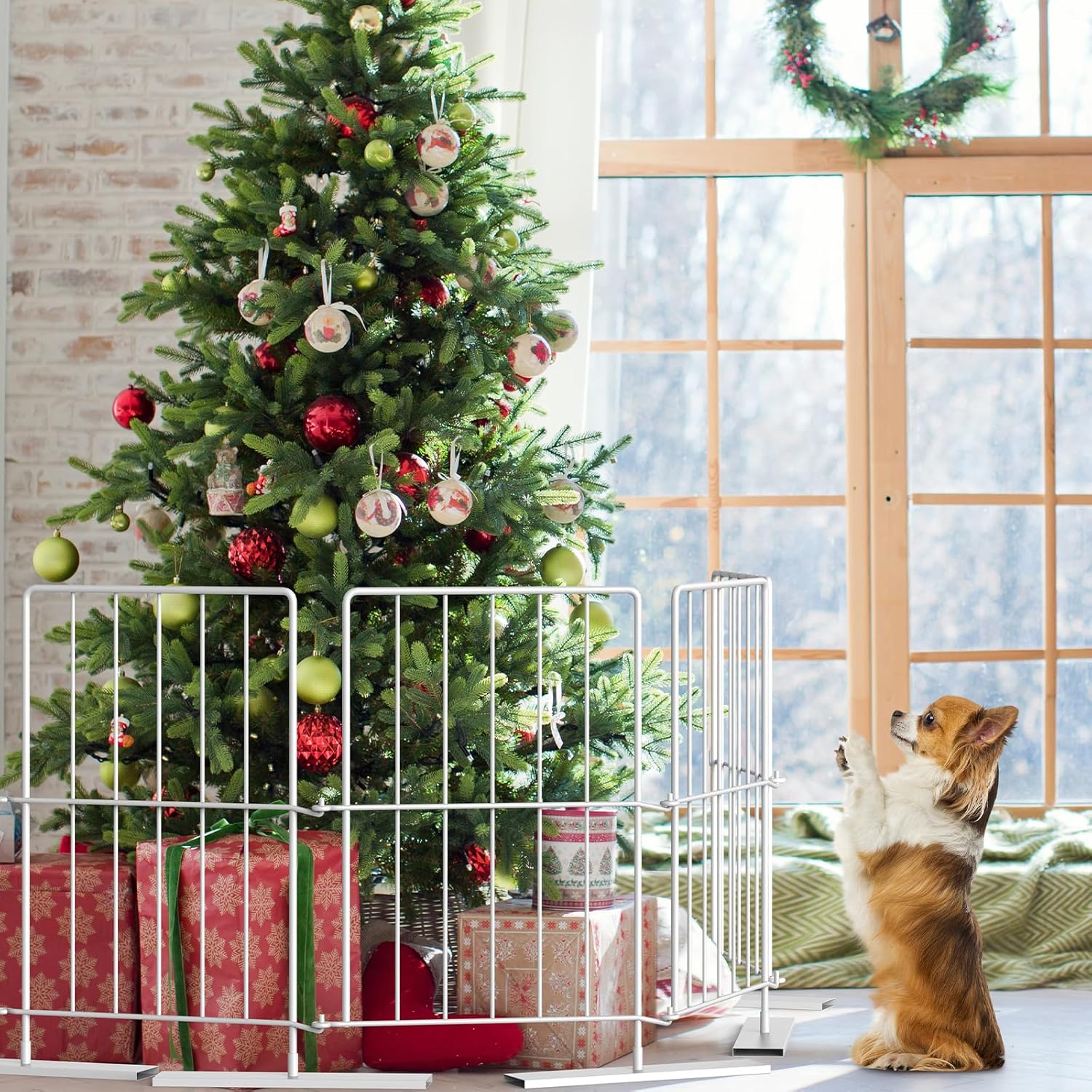 17" Metal Freestanding Pet Gate, 4-Panel Expandable Dog Fence (10.6"-49") with Tool-Free Setup, Indoor/Outdoor Barrier for Small Dogs, Multi-Pack for Unlimited Extension