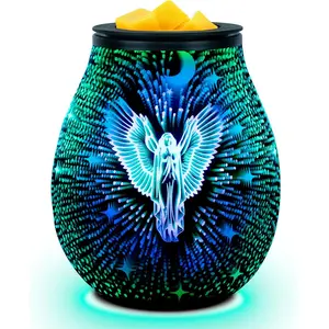 3D Glass Electric Wax Melt Warmer Oil Burner with Stable Heating PTC Reusable Silicone Tray 7 Changing Led Light Night