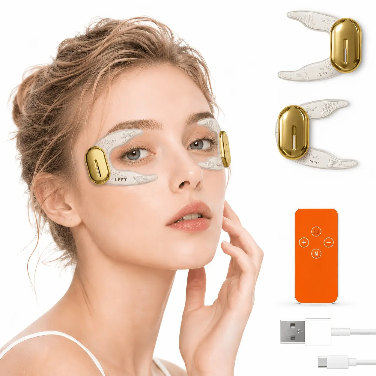 Wearable Eye Care Device, Microcurrent Eye Beauty Patch with Remote Control, 3 Modes and 9 Levels, Flexible Reusable Gel Patch for Daily Eye Contour Care