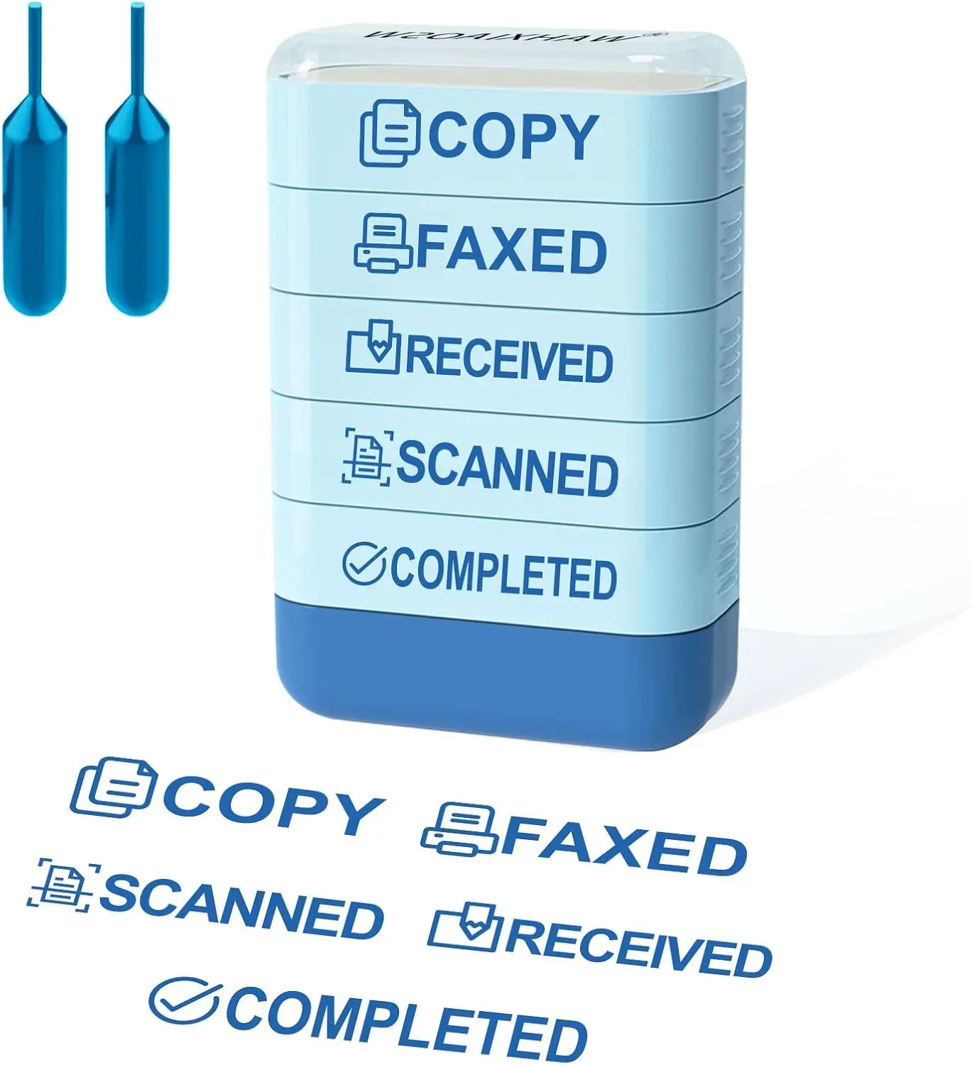 5-Layer Stacked Office Stamps Business Refillable Self Inking Stamp with Copy Faxed Received Scanned Completed Stamps 2 Refill Ink Included
