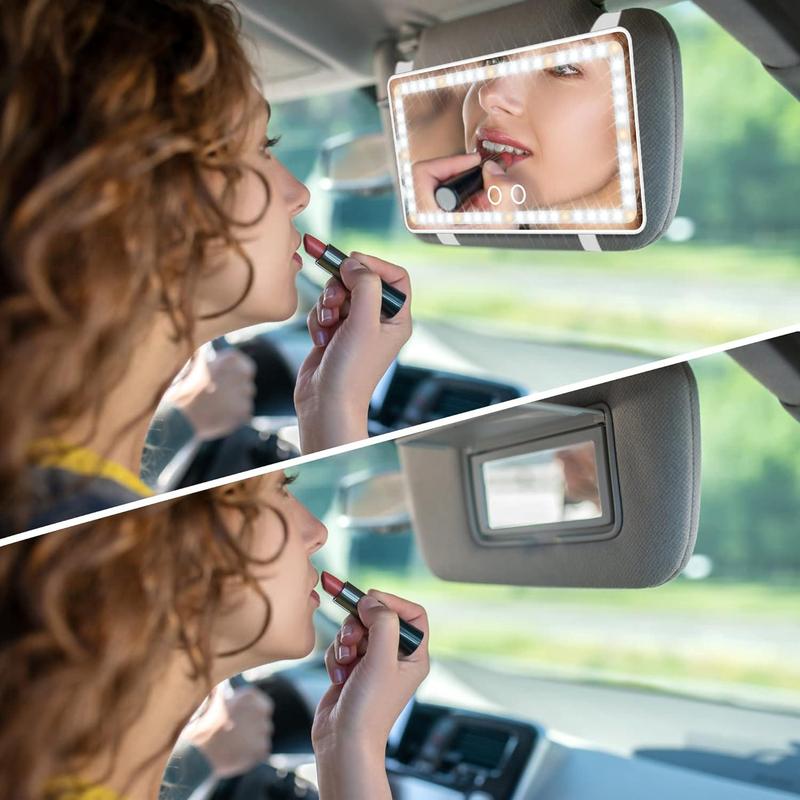 JOYTUTUS Car Sun Visor Vanity Mirror with 3 LED Lights USB Rechargeable 1500mAh Battery Touch-Sensitive Control Dimmable Bicolor Lighting for Enhanced Makeup Routine