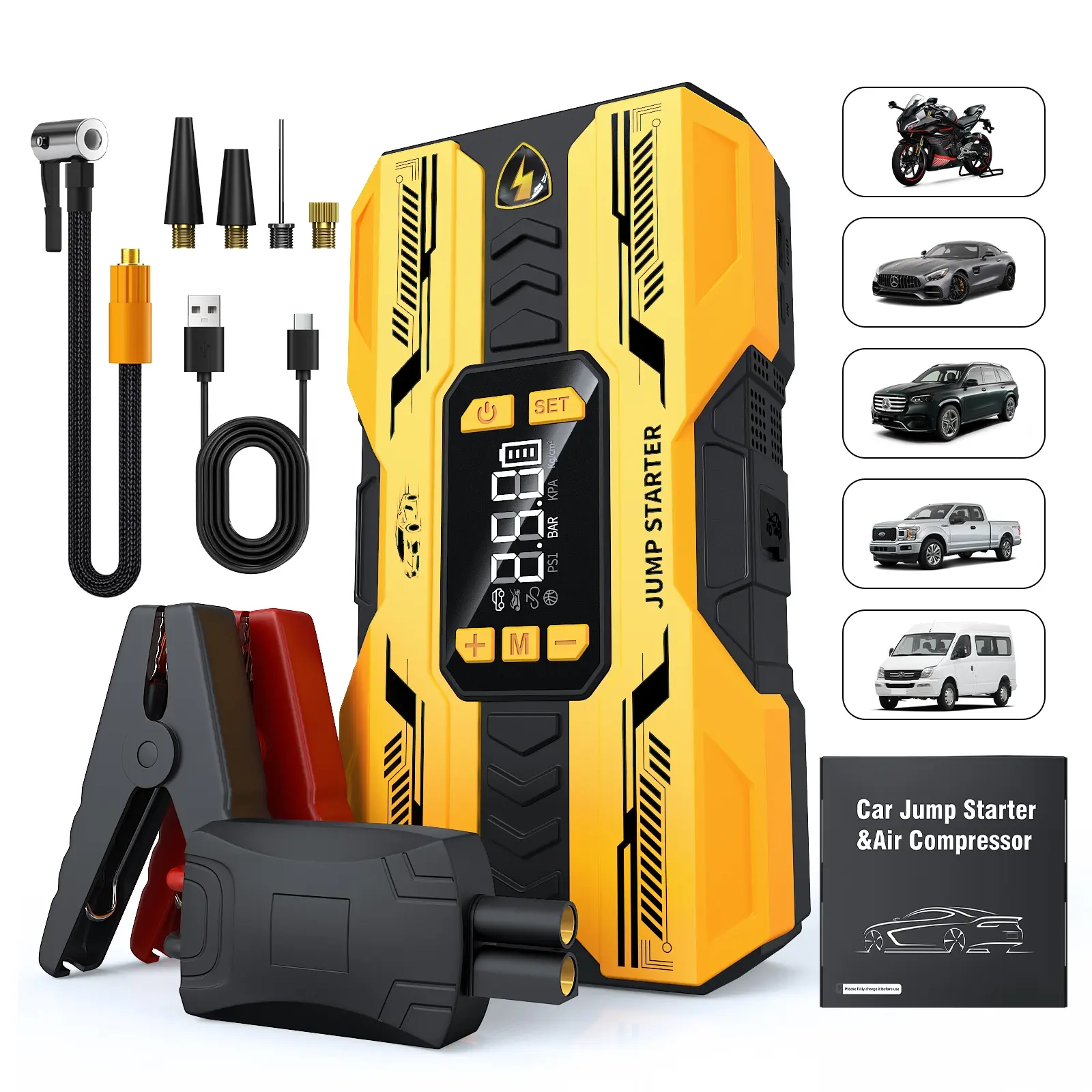 Battery Starter Powerbank Jumper Car Air Compressor 12V 8000mah Smart Battery Charger for Car Batteries, Portable Emergency Car Charger Car Accessories Car Essentials