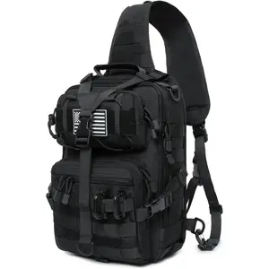 Tactical Sling Bag Backpack Military Rover Shoulder Sling Pack EDC Molle Range Bag Crossbody Chest Pack (Black)
