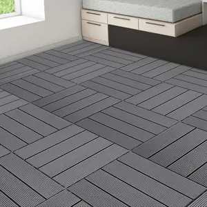 8.7 sq. ft DIY Wood-Plastic Composite Deck Tiles, Gray, Diy Module Interlocking Outdoor Flooring Tiles Waterproof All Weather for Patio Balcony Backyard Patio Pavers (pack of 9),Gray patio floor quick install rubber  roof