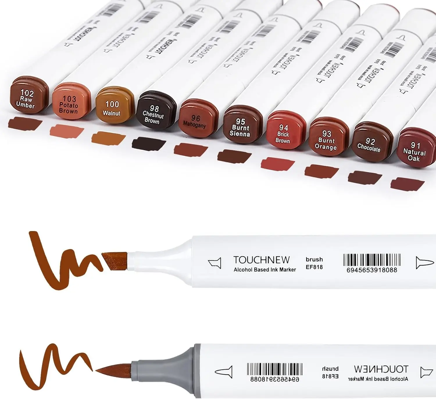 10Pcs Alcohol Markers Pure Color Series,Dual Tip Soft Art Solid Color Markers Set for Adults Beginner Drawing Sketching (Brown)