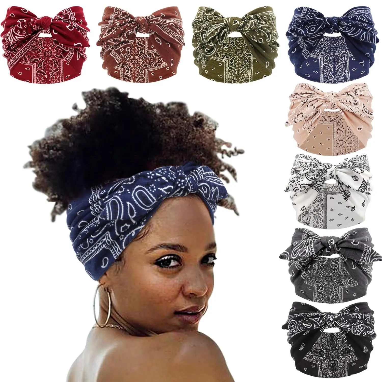 8 Pack Bow Headbands of Solid Color for Women’s Hair Non Slip Wide Vintage Head Wraps Knotted Cute Hair Band Accessories