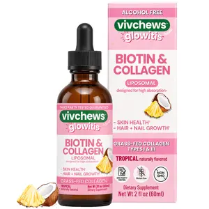 Vivchews Liposomal Biotin + Collagen Peptides Liquid – 5,000 mcg Biotin, Grass-Fed Collagen Peptides (Types I & III), Liposomal Delivery, Non-GMO, Gluten-Free, Alcohol-Free, No Artificial Junk, 30 Servings, Third-Party Tested, Tropical Flavor