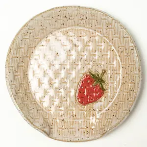 Strawberry on White Basketweave Stoneware Spoon Rest