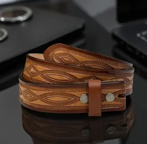 Western Leather Belt Strap Full Grain Leather Heavy duty belt for removable buckle Rodeo Cowboy Belt