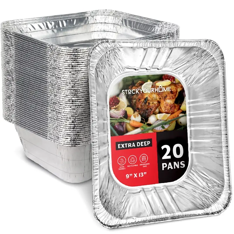 (20 Pack) Deep Aluminum Pans 9x13, Heavy Duty 4? Deep Foil Pans Disposable Catering Trays, Baking Tins, Large Food Containers for Cooking, Heating, Storage, Serving, Holiday Meal Prep