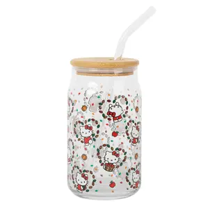 Sanrio Hello Kitty Fall Leaves 16-Ounce Glass Tumbler With Bamboo Lid and Straw Sanrio Hello Kitty Fall Leaves 16-Ounce Glass Tumbler With Bamboo Lid and Straw