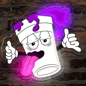 Two-Cup Neon Lights, Tongue-Out Two-Cup Logo, Two-Cup Slimming Drink, Purple Beverage, Fun Characters, Adjustable Wall Decor, Perfect for Parties, Bedrooms, or Men's Lounges, Adds a Unique Touch