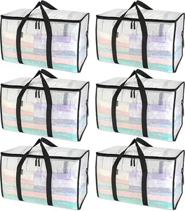 6-Pack Oversized Moving Bags with Reinforced Handles, Heavy-Duty Storage Tote for Clothes, Moving Supplies (Clear, 6-Pack)