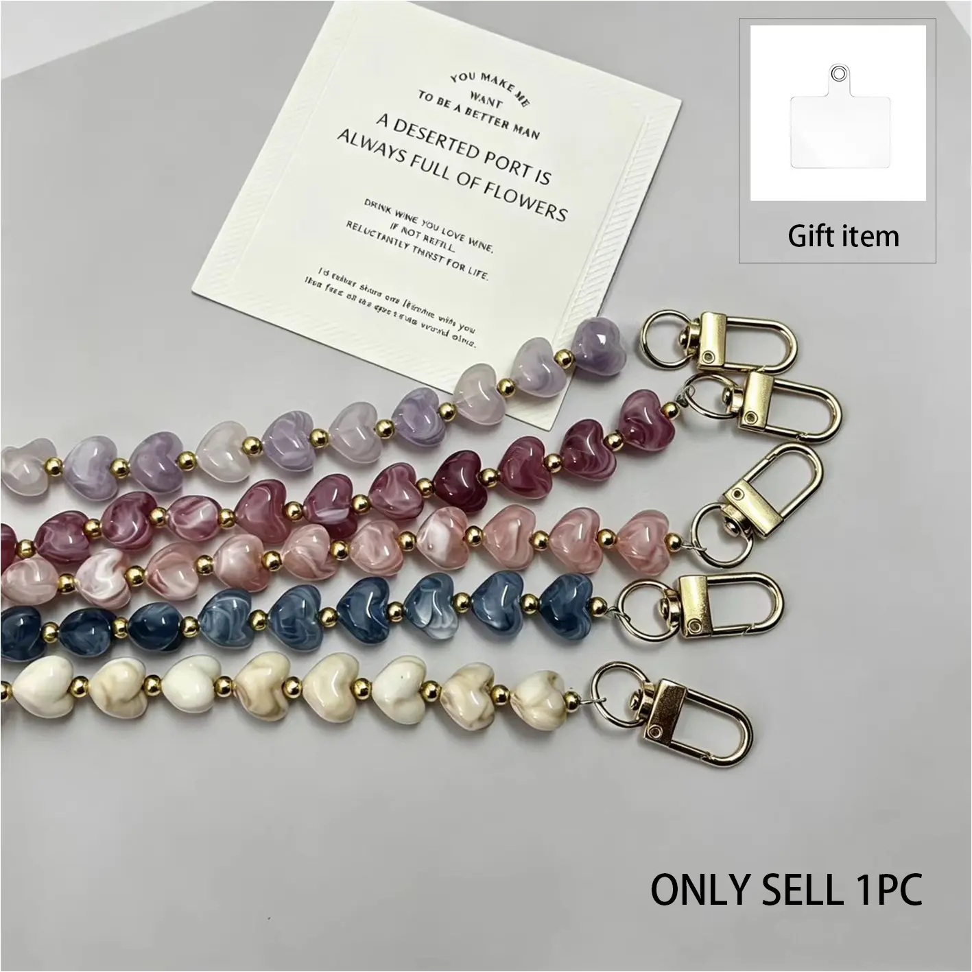 Fashion Colorful Creative Stone Heart Phone Chain, Valentine's Day Gift, Handmade Acrylic Bead Phone Charm, Bag Strap, Phone Lanyard, Phone Accessories Charm