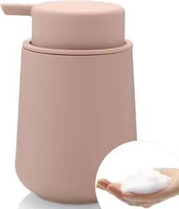 Matte Pink Foaming Hand Soap Dispenser Plastic 11 oz - Modern Minimalist Style for Bathroom & Kitchen Countertop Refillable