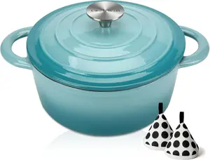 Enameled Cast Iron Dutch Oven, 5 QT Bread Baking Pot with Self Basting Lid, Non-stick Enamel Coated Cookware Pot, Great Christmas Gifts for Family, Teal