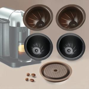 refillable coffee capsule set, including 2 counts 150ml brown coffee capsules, 2 counts 230ml pods & 1 count silicone lid, 5 counts/set reusable coffee making tools for nespresso vertuo