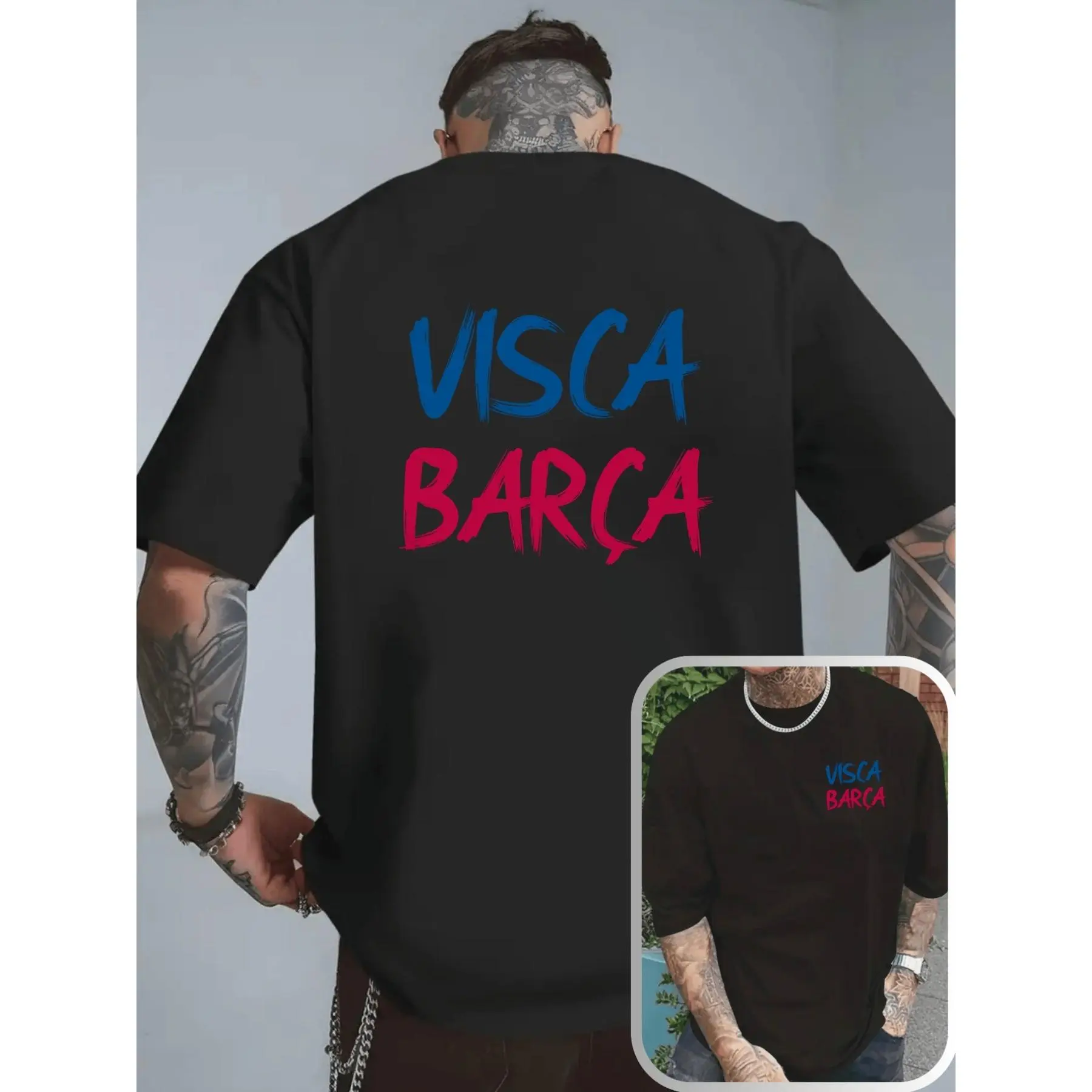 Men's T-shirt, Barcelona Fan, Double-Sided Print Barcelona Supporter Men's Fashion Trend Short Sleeve, Suitable for Daily Casual Wear and Outdoor Fitness Sportswear, 1pc Men's Essential Popular Style Top