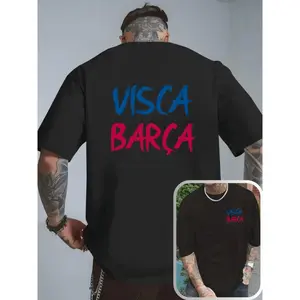 Men's T-shirt, Barcelona Fan, Double-Sided Print Barcelona Supporter Men's Fashion Trend Short Sleeve, Suitable for Daily Casual Wear and Outdoor Fitness Sportswear, 1pc Men's Essential Popular Style Top