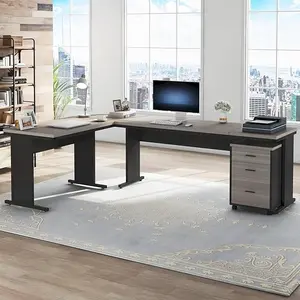 Tribesigns 83 Inch L-Shaped Executive Desk with File Cabinet, Large L Shape Computer Desk with Drawers, Business Furniture Work Desk for Home Office (Gray)