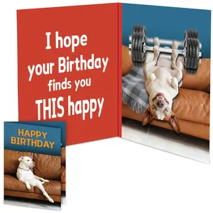 Mountova Funny Animated Birthday Card with Sound, Shaking Barbell Dog, Interactive Humorous Greeting Card with Envelope, Happy Birthday Gift for Family, Friends, Coworkers