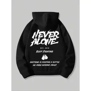 [Hoodies Men]Never Alone Motivational Hoodie �C Boxing Gloves & Mental Health Message, Uplifting Streetwear with Powerful Font �C Menswear Tops