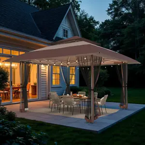 13x13 Pop Up Gazebo Outdoor Canopy Shelter with 4 Sandbags, Instant Patio Gazebo Sun Shade Canopy Tent, Double Tiers & Mesh Netting for Lawn, Garden, Backyard & Deck, Coffee