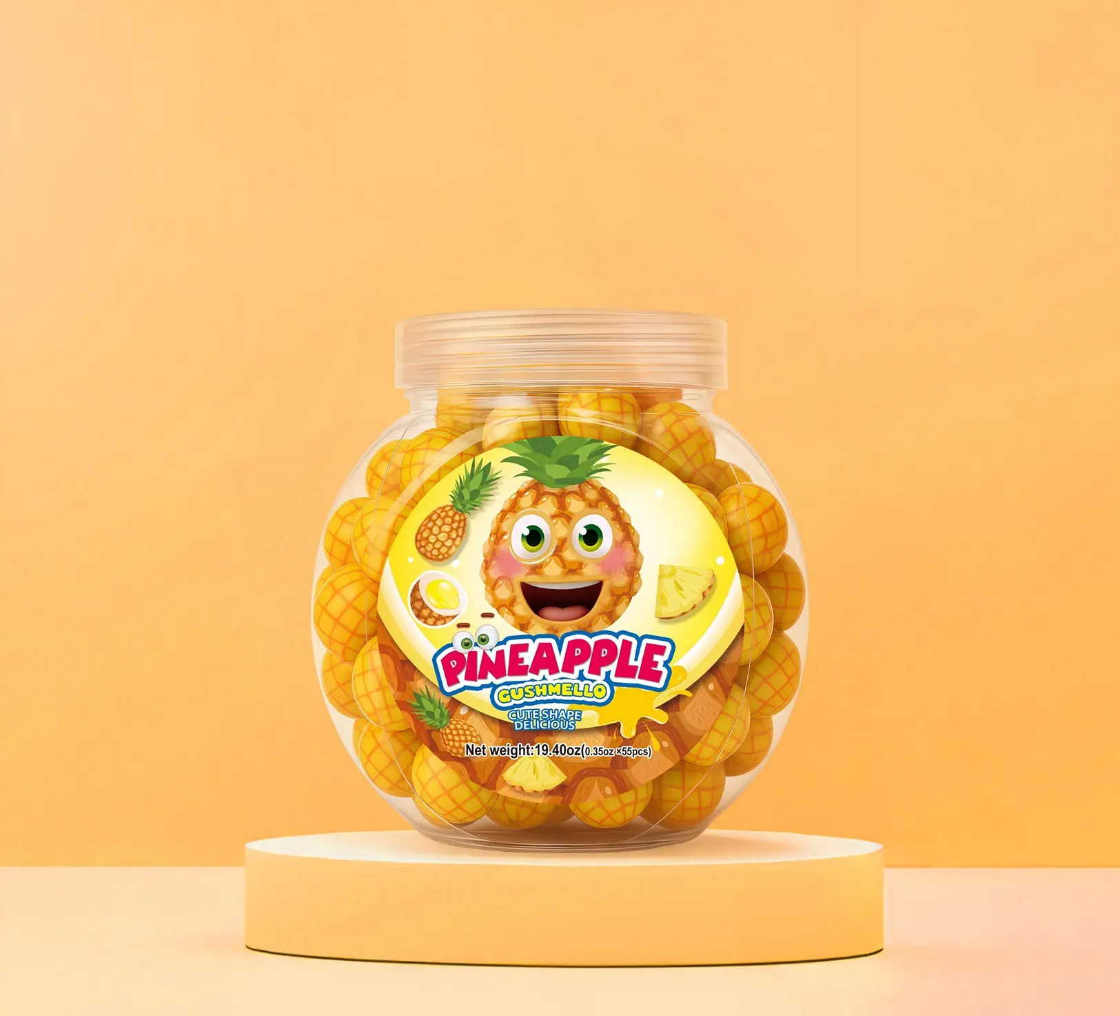 Zoomi™ Gushmello Pineapple Glass Jar Fruit Snack - Bite-Sized, Soft, Chewy, Sweet Treat for Adults, Everyday Cupboard Staple
