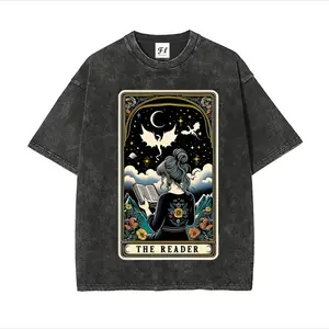 The Reader Tarot Card Oversized Graphic T-Shirt - Comfort Cotton Fashion Outfit, Perfect Valentine’s Day Gift for Book Lovers & Fantasy Fans