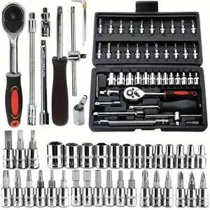 46pcs 1/4 Inch Ratchet Socket Wrench Set, Metric Ratchet Wrench Kit, Advanced Small Car Tool Set for Auto Maintenance and Repair, Ratchet Combination Wrenches