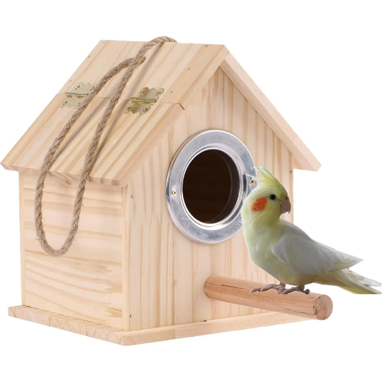Parakeet Nesting Box, Parrot Wooden House Nesting Box, Bird Breeding Nest Warm Box with Stand Perch, Parrotlets Aviary Cage Budgie Mating Box for Lovebirds, Cockatiel, Budgie, and Small Birds